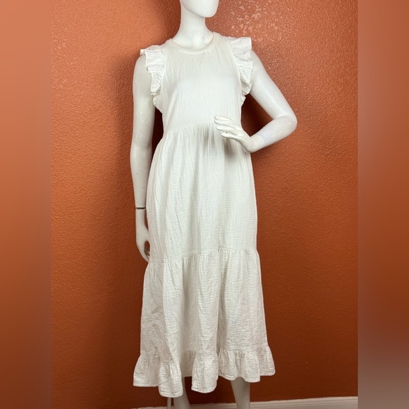 Universal Thread Cream 100% Cotton Long Sleeve Dress Size Medium - Picture 7 of 17